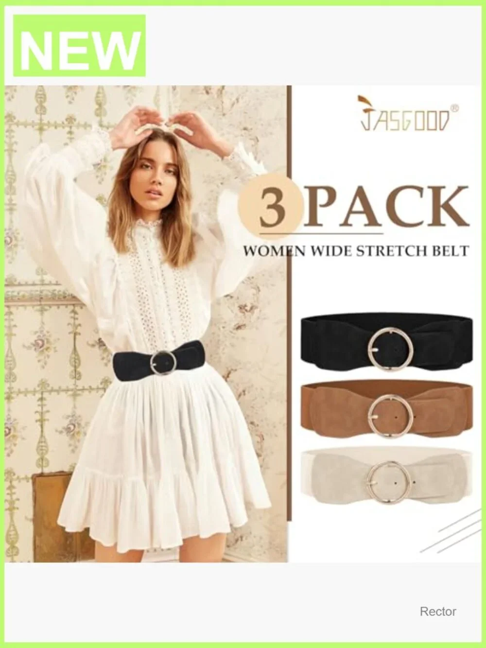 3 Pack Elastic Wide Waist Belt for Women - Stretch Dress Belt with Gold Round